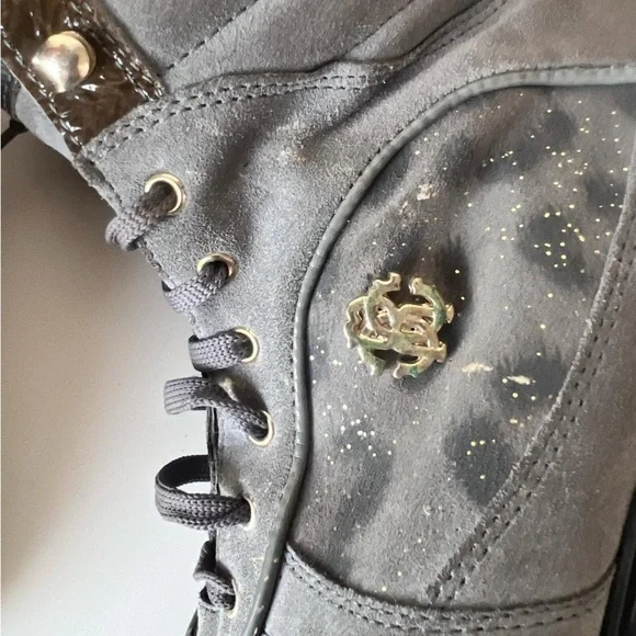 Roberto Cavalli Gray and Brown Lace Up Boots with Suede Finish